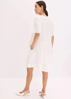 bonprix Bekleidung·Pullover & Strickjacken|Kleider|Kleid aus Musselin mit Lochstickerei wollweiß