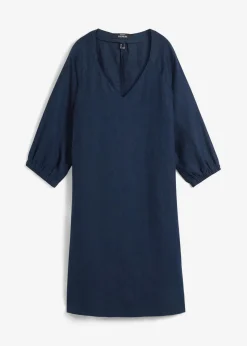 bonprix Bekleidung·Pullover & Strickjacken|Premium|Kleid aus reinem Leinen, 3/4 Arm dunkelblau