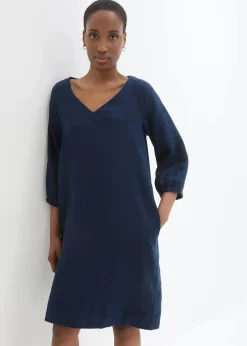 bonprix Bekleidung·Pullover & Strickjacken|Premium|Kleid aus reinem Leinen, 3/4 Arm dunkelblau
