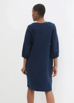 bonprix Bekleidung·Pullover & Strickjacken|Premium|Kleid aus reinem Leinen, 3/4 Arm dunkelblau