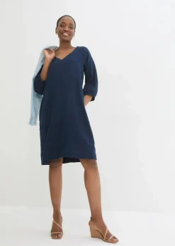 bonprix Bekleidung·Pullover & Strickjacken|Premium|Kleid aus reinem Leinen, 3/4 Arm dunkelblau