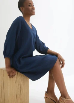 bonprix Bekleidung·Pullover & Strickjacken|Premium|Kleid aus reinem Leinen, 3/4 Arm dunkelblau