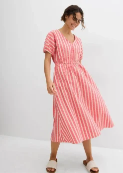 bonprix Bekleidung·Pullover & Strickjacken|Kleider|Kleid aus reiner Baumwolle hellpink/hellsand