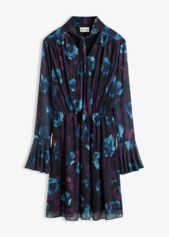 bonprix Bekleidung·Pullover & Strickjacken|Kleider|Kleid aus softem Mesh dunkellila/schwarz/petrol floral