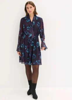 bonprix Bekleidung·Pullover & Strickjacken|Kleider|Kleid aus softem Mesh dunkellila/schwarz/petrol floral