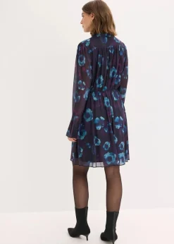 bonprix Bekleidung·Pullover & Strickjacken|Kleider|Kleid aus softem Mesh dunkellila/schwarz/petrol floral