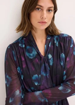 bonprix Bekleidung·Pullover & Strickjacken|Kleider|Kleid aus softem Mesh dunkellila/schwarz/petrol floral