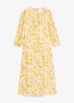 bonprix Bekleidung·Pullover & Strickjacken|Kleider|Kleid aus strukturiertem Crinkle weiß/tulpengelb/mattpistazie/helllachs/melba/limone/moosgrün floral