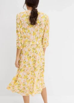 bonprix Bekleidung·Pullover & Strickjacken|Kleider|Kleid aus strukturiertem Crinkle weiß/tulpengelb/mattpistazie/helllachs/melba/limone/moosgrün floral