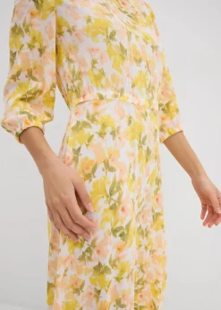 bonprix Bekleidung·Pullover & Strickjacken|Kleider|Kleid aus strukturiertem Crinkle weiß/tulpengelb/mattpistazie/helllachs/melba/limone/moosgrün floral