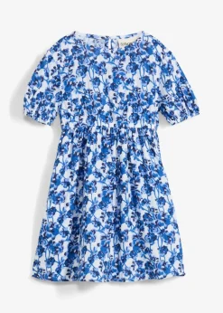 bonprix Mädchen 2-8 Jahre·Kleider & Röcke|Kleid aus weichem Musselin wollweiß/arktikblau floral