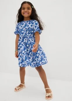 bonprix Mädchen 2-8 Jahre·Kleider & Röcke|Kleid aus weichem Musselin wollweiß/arktikblau floral