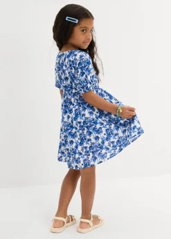 bonprix Mädchen 2-8 Jahre·Kleider & Röcke|Kleid aus weichem Musselin wollweiß/arktikblau floral