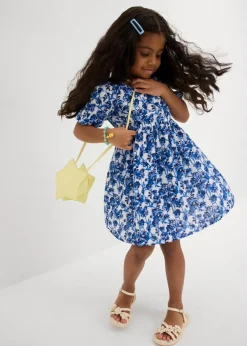 bonprix Mädchen 2-8 Jahre·Kleider & Röcke|Kleid aus weichem Musselin wollweiß/arktikblau floral