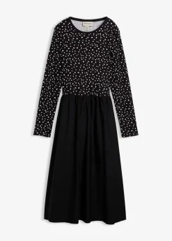 bonprix Bekleidung·Pullover & Strickjacken|Kleider|Kleid im Materialmix aus reiner Baumwolle schwarz/wollweiß