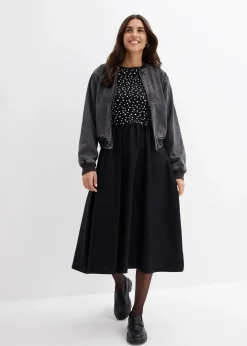 bonprix Bekleidung·Pullover & Strickjacken|Kleider|Kleid im Materialmix aus reiner Baumwolle schwarz/wollweiß