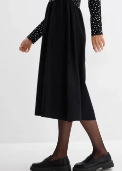 bonprix Bekleidung·Pullover & Strickjacken|Kleider|Kleid im Materialmix aus reiner Baumwolle schwarz/wollweiß