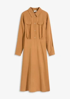 bonprix Bekleidung·Pullover & Strickjacken|Kleider|Kleid mit Hemdkragen haselnuss