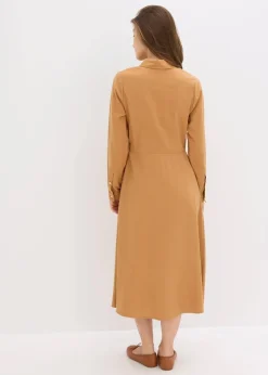 bonprix Bekleidung·Pullover & Strickjacken|Kleider|Kleid mit Hemdkragen haselnuss