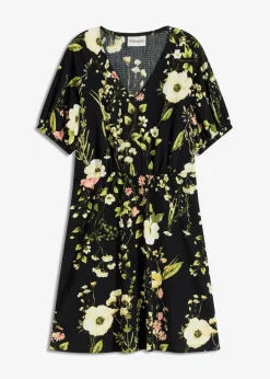 bonprix Bekleidung·Pullover & Strickjacken|Kleider|Kleid mit Puffärmeln schwarz floral