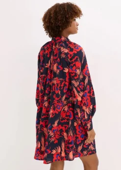 bonprix Bekleidung·Pullover & Strickjacken|Kleider|Kleid mit Schluppenkragen dunkelblau/rot floral