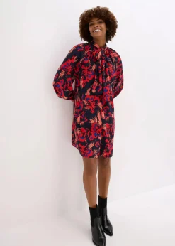 bonprix Bekleidung·Pullover & Strickjacken|Kleider|Kleid mit Schluppenkragen dunkelblau/rot floral