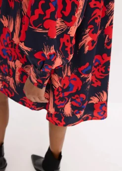 bonprix Bekleidung·Pullover & Strickjacken|Kleider|Kleid mit Schluppenkragen dunkelblau/rot floral