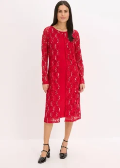 bonprix Kleider|Bekleidung·Pullover & Strickjacken|Kleid mit Spitze (2-tlg. Set) dunkelrot