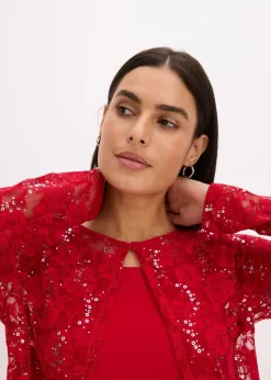 bonprix Kleider|Bekleidung·Pullover & Strickjacken|Kleid mit Spitze (2-tlg. Set) dunkelrot