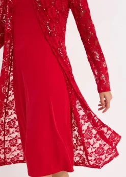 bonprix Kleider|Bekleidung·Pullover & Strickjacken|Kleid mit Spitze (2-tlg. Set) dunkelrot