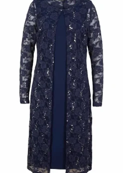 bonprix Bekleidung·Pullover & Strickjacken|Kleider|Kleid mit Spitze (2-tlg. Set) dunkelblau