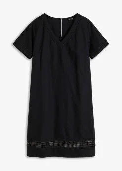 bonprix Bekleidung·Pullover & Strickjacken|Kleider|Kleid mit Spitzeneinsatz schwarz