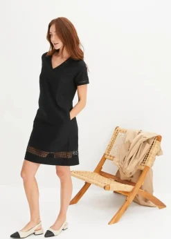 bonprix Bekleidung·Pullover & Strickjacken|Kleider|Kleid mit Spitzeneinsatz schwarz