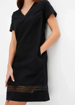 bonprix Bekleidung·Pullover & Strickjacken|Kleider|Kleid mit Spitzeneinsatz schwarz