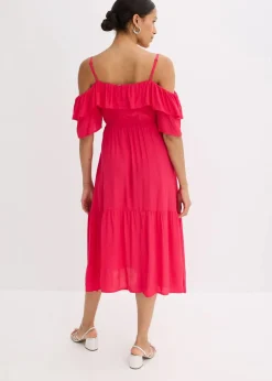 bonprix Bekleidung·Pullover & Strickjacken|Kleider|Kleid mit Volants aus strukturierter Viskose magentapink