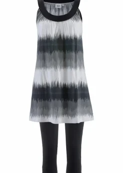 bonprix Bekleidung·Kleider|Hosen|Kleid+Capri-Leggings (2-tlg. Set) schwarz graphisch bedruckt