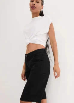 bonprix Bekleidung·Outdoorbekleidung|Bekleidung·Kleider|Knielange Baumwoll-Bermuda mit Utility-Details schwarz