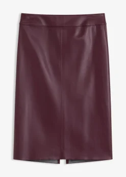 bonprix Bekleidung·Sportbekleidung|Röcke|Knielanger Lederimitat-Rock mit figurbetonter Passform weinrot