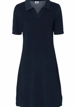 bonprix Bekleidung·Pullover & Strickjacken|Kleider|Knieumspielendes Frottee-Kleid mit Polokragen dunkelblau
