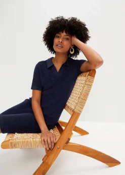 bonprix Bekleidung·Pullover & Strickjacken|Kleider|Knieumspielendes Frottee-Kleid mit Polokragen dunkelblau