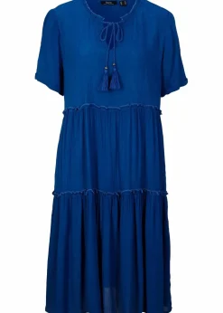 Knieumspielendes Viskose-Crinkle-Kleid mit Ausschnittdetail|bonprix New