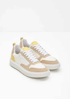 bonprix Sneaker|Komfortschuhe|Komfort Sneaker weiß/hellsand/hellgelb