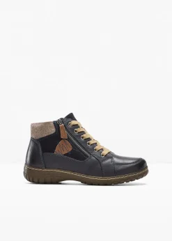 bonprix Komfortschuhe|Boots|Komfort-Schnürboots in bequemer Weite aus Leder dunkelblau