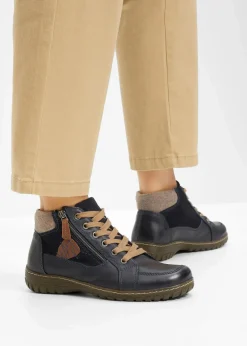 bonprix Komfortschuhe|Boots|Komfort-Schnürboots in bequemer Weite aus Leder dunkelblau