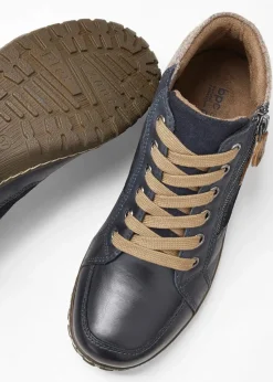 bonprix Komfortschuhe|Boots|Komfort-Schnürboots in bequemer Weite aus Leder dunkelblau