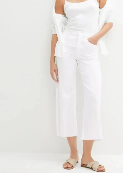 bonprix Jeans|Bekleidung·Shirts & Tops|7/8-Komfort-Stretch-Jeans, Wide Fit weiß twill