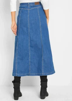 bonprix Bekleidung·Sportbekleidung|Röcke|Komfort-Stretch-Jeansrock, Midi-Länge blau used