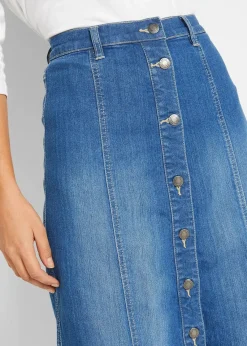 bonprix Bekleidung·Sportbekleidung|Röcke|Komfort-Stretch-Jeansrock, Midi-Länge blau used