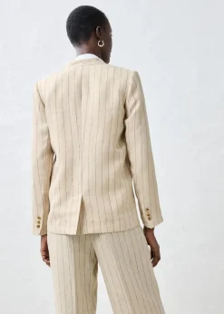 bonprix Bekleidung·Basics|Premium|Kragenlose Blazerjacke aus reinem Leinen hellsand gestreift