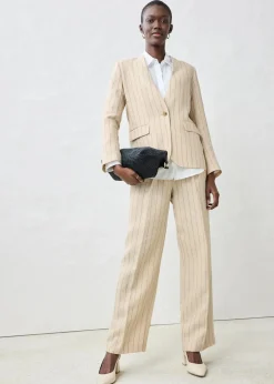 bonprix Bekleidung·Basics|Premium|Kragenlose Blazerjacke aus reinem Leinen hellsand gestreift